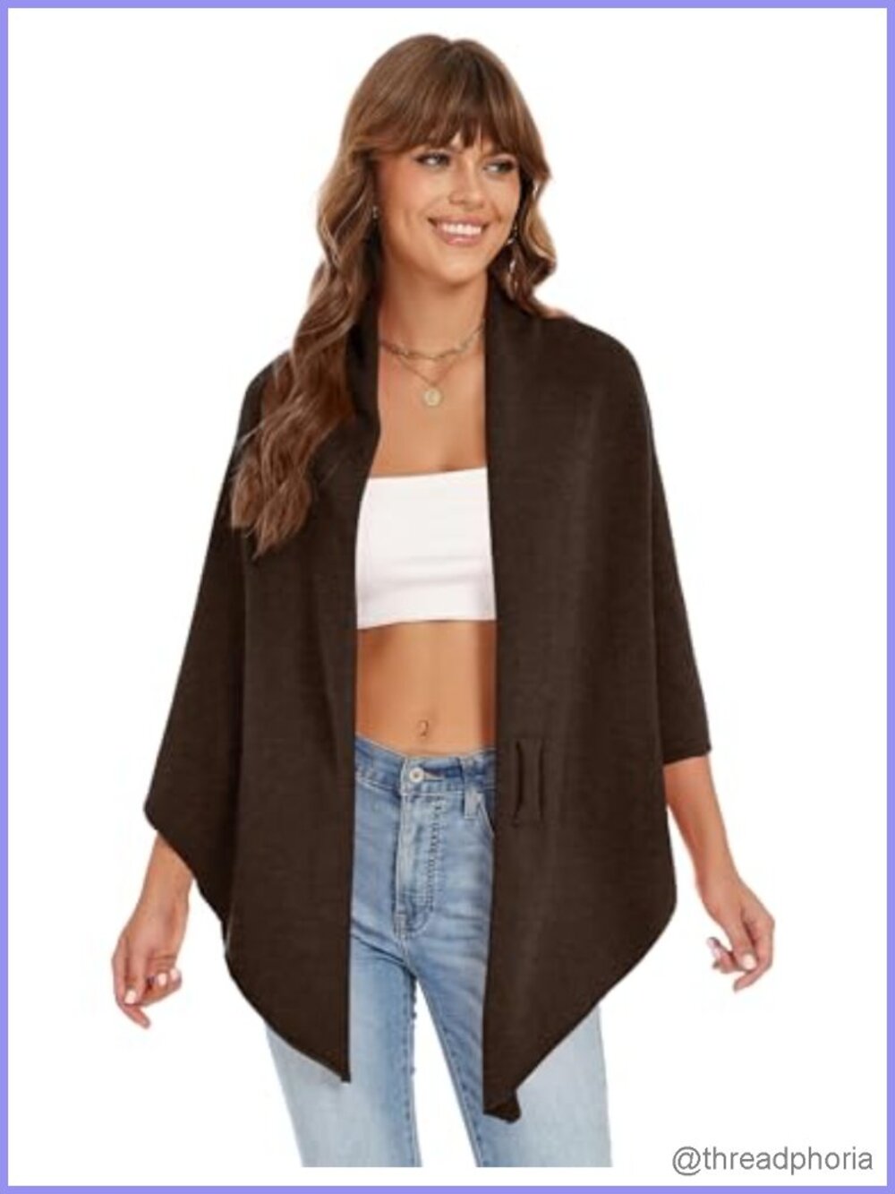 Women Soft Shawl Wrap Knitted Open Front Poncho Sweater
